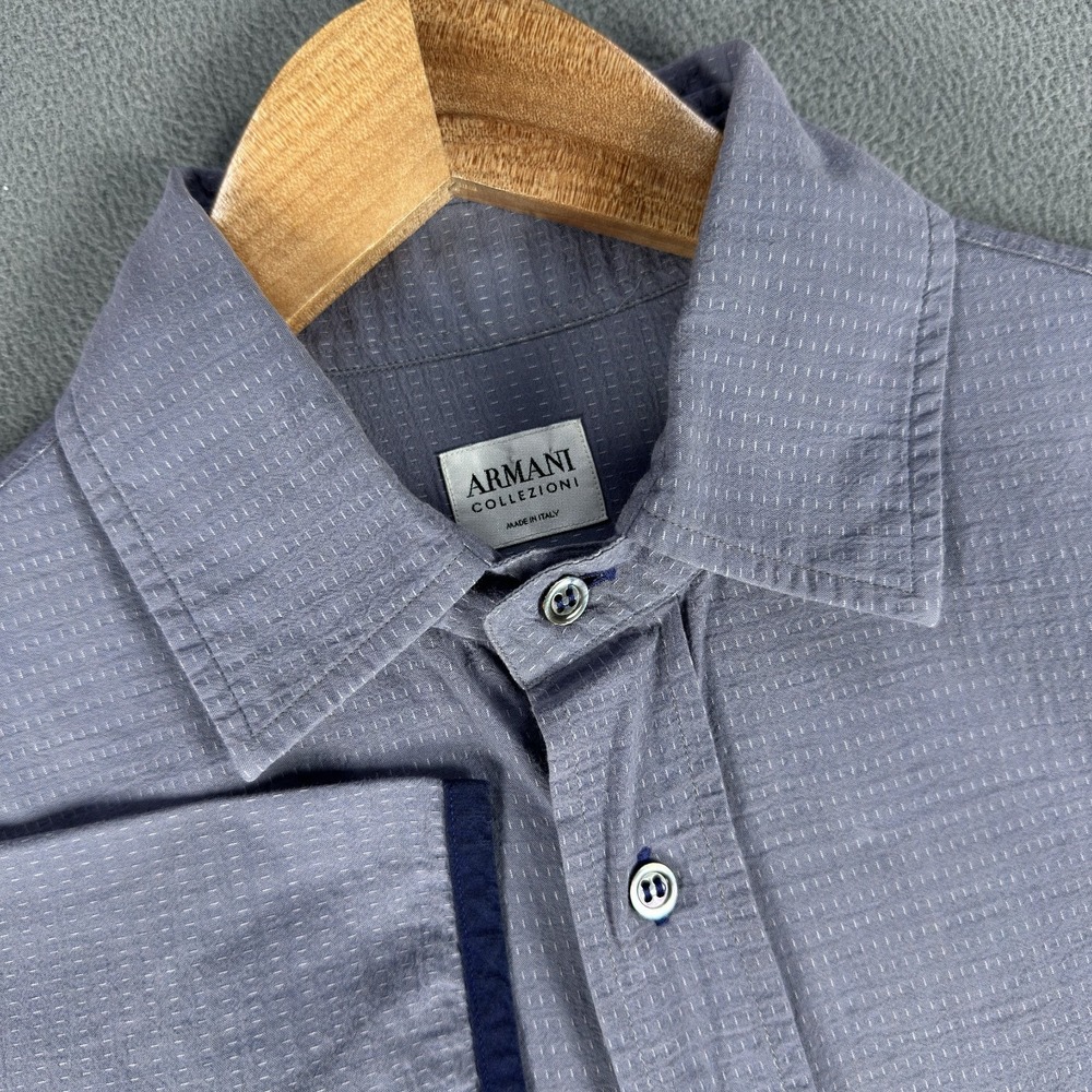 Armani Collezioni Shirt Small Blue Lightweight Geometric Quiet Luxury Italy